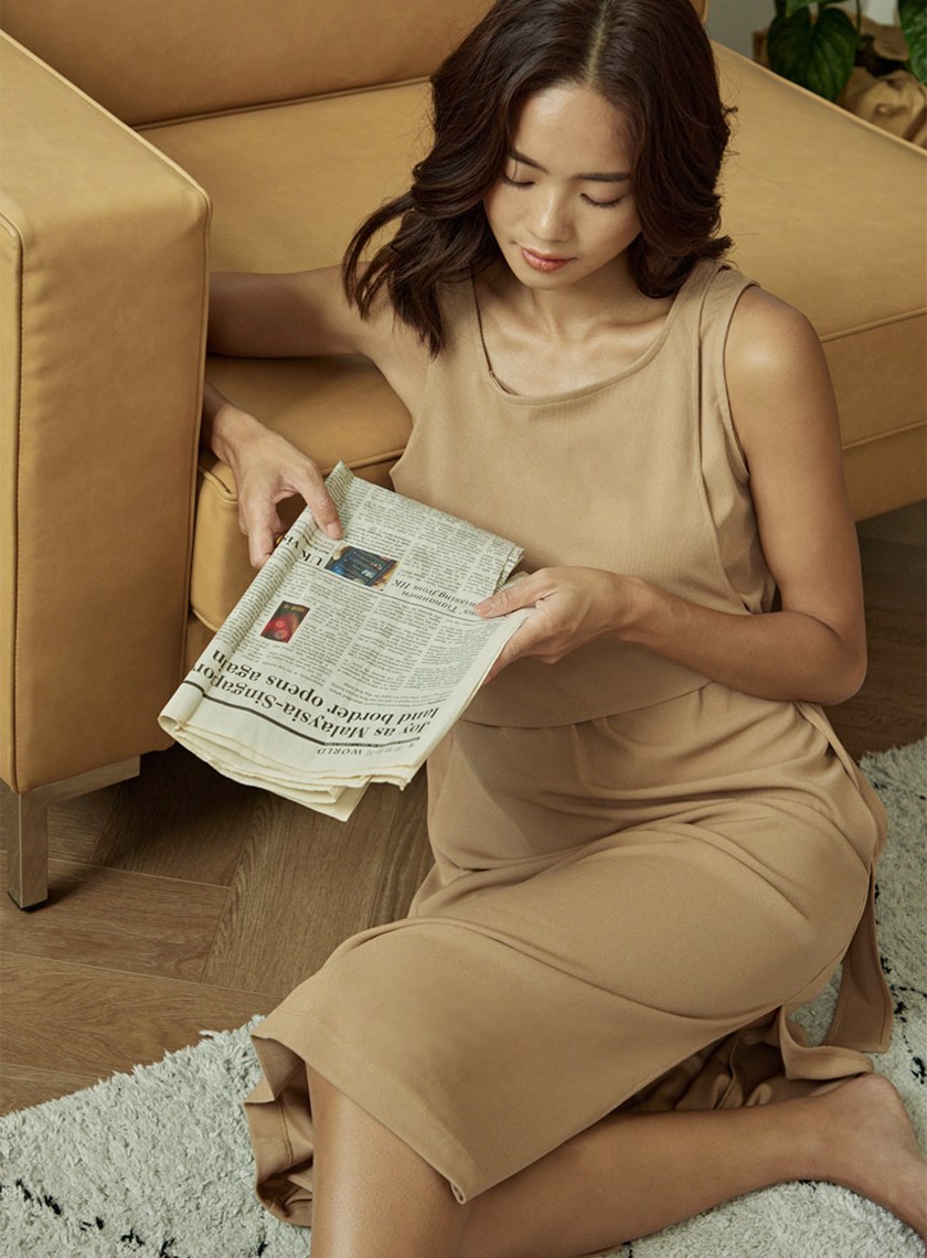 不對稱領休閒無袖綁帶洋裝